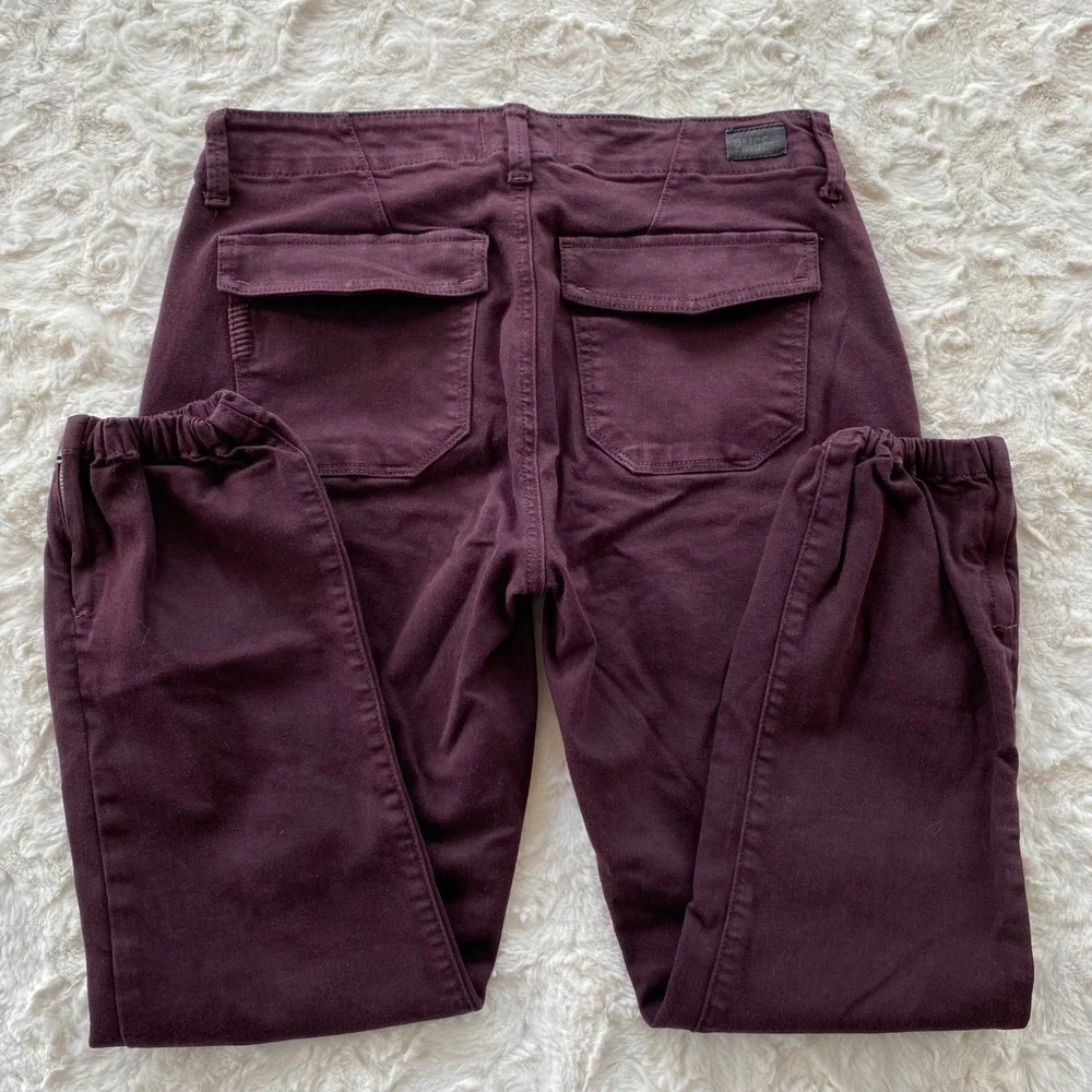 PAIGE Mayslie Jogger Pants Women 28 Maroon Utility Cargo Ankle Zip Stretch